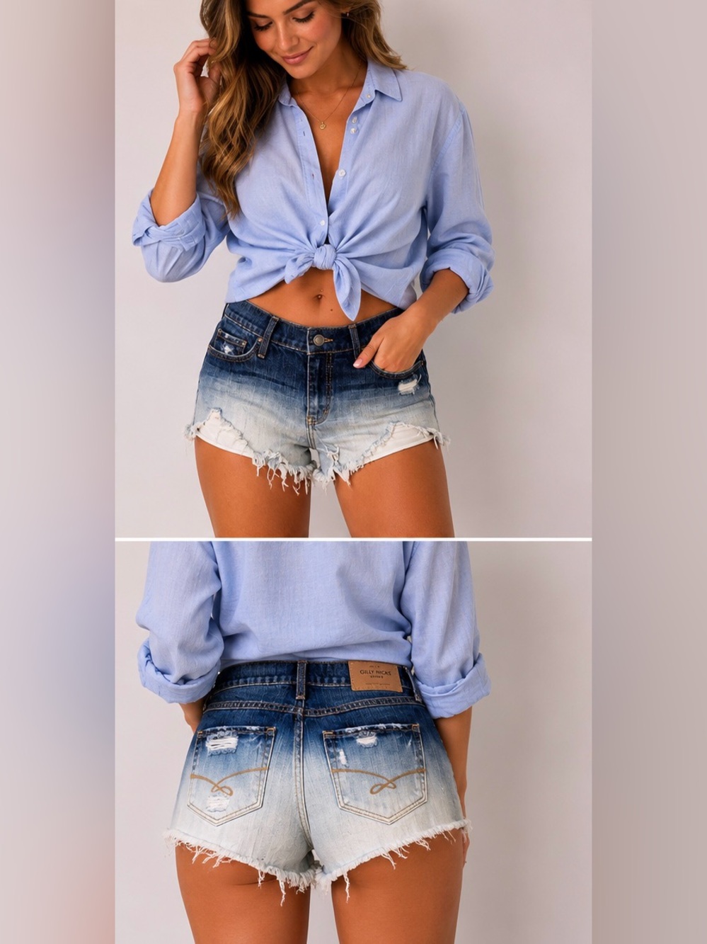 Gilly Hicks Distressed Ombre Denim Shorts W27 Size 4